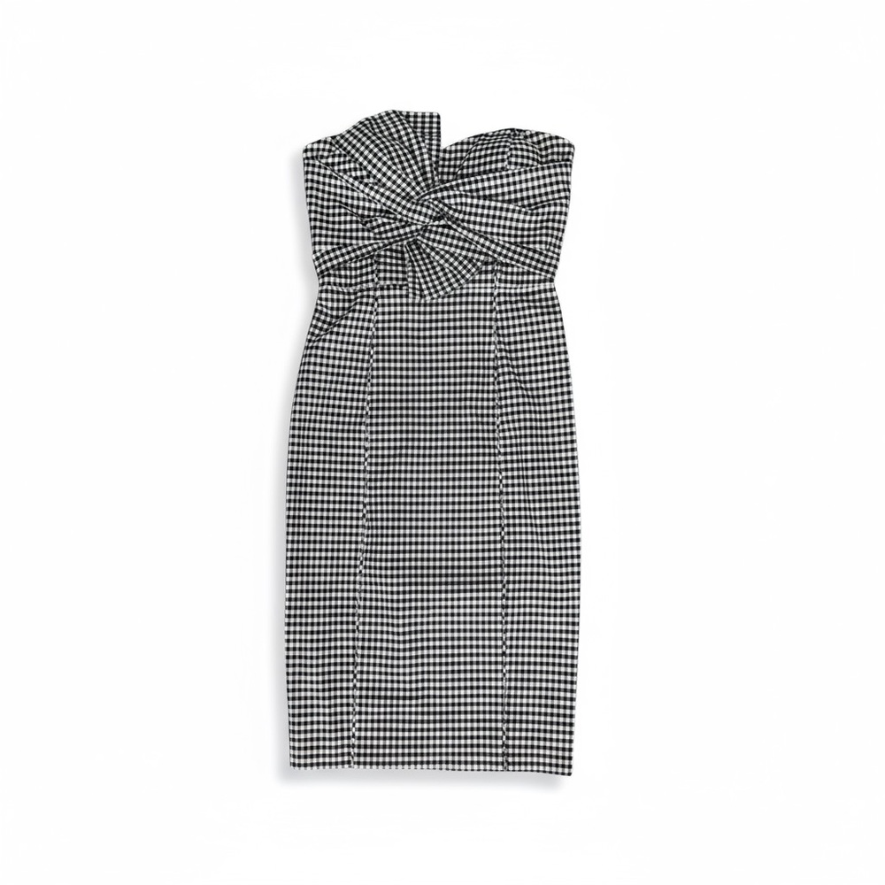 Veronica Beard Black and Off-White Gingham Strapless Dress